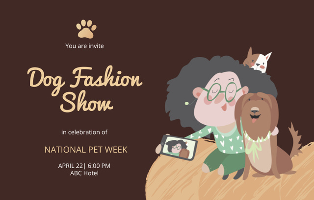 Dog Fashion Event Invitation 4.6x7.2in Horizontal Tasarım Şablonu
