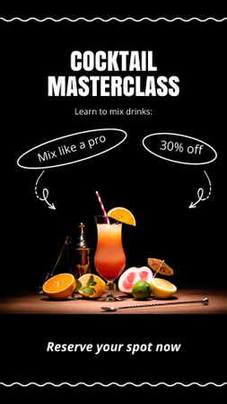 Modèle de visuel Annonce concernant la Master Class sur la préparation de cocktails aux agrumes - Instagram Story