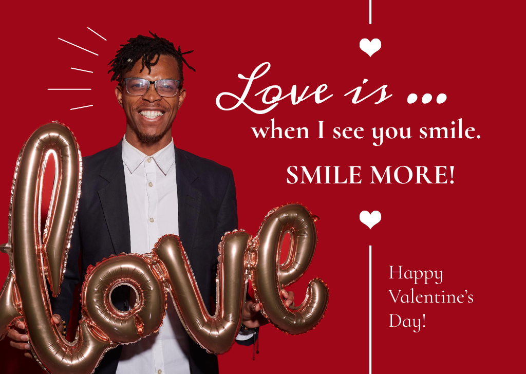 Valentine's Day Greeting with Smiling Happy Man Postcardデザインテンプレート