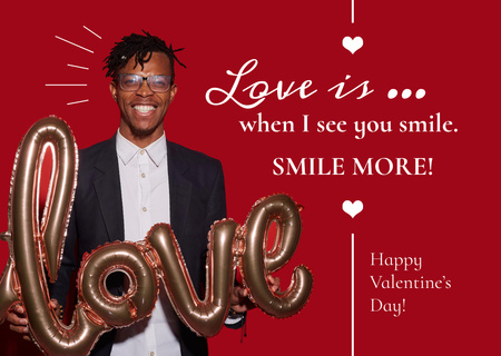 Designvorlage Valentinstag-Gruß mit lächelndem glücklichem Mann für Postcard