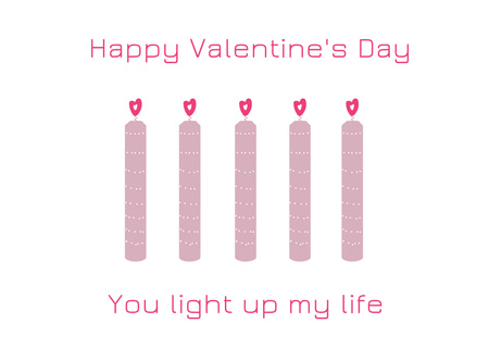Happy Valentine's Day Greeting with Romantic Candles in Pink Card Design Template