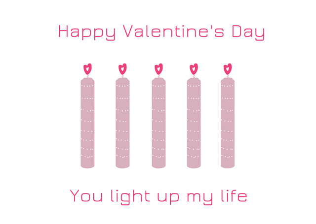 Happy Valentine's Day Greeting with Romantic Candles in Pink Card Πρότυπο σχεδίασης