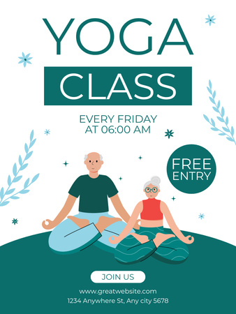 Yoga Class For Seniors With Free Entry Poster US Design Template