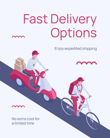 Fast Delivery Options Propositions on Purple Instagram Post Vertical Design Template