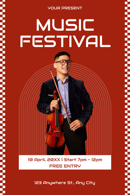 Engaging Music Festival Announcement With Violin Pinterest Design Template