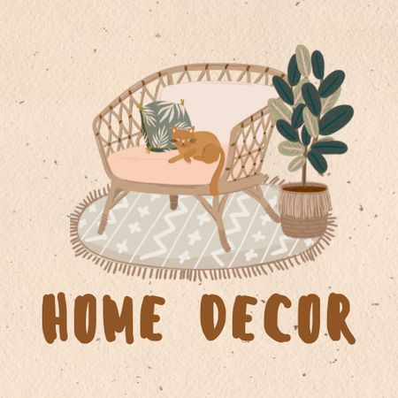 Home Decor Offer With Lovely Armchair And Cat Animated Logo Design Template