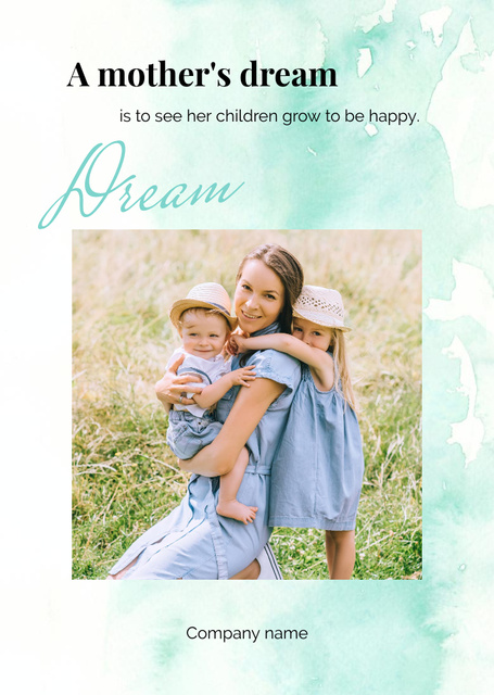Smiling Girls With Their Mother Postcard A6 Vertical Design Template