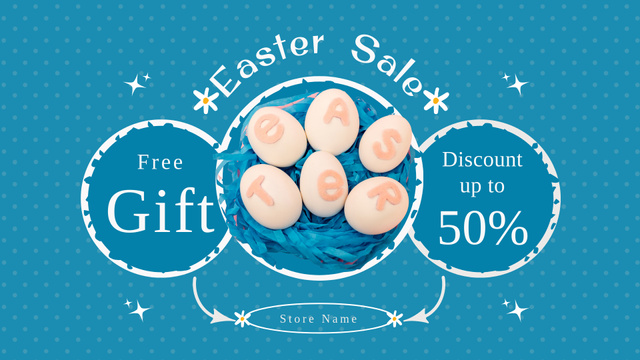 Easter Sale Announcement with Eggs on Blue FB event cover Design Template
