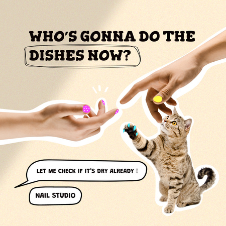 Beauty Studio Ad with Cute Cat with Manicure Instagram – шаблон для дизайну