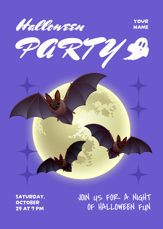 Halloween Party Announcement with Bats and Ghosts Invitation tervezősablon