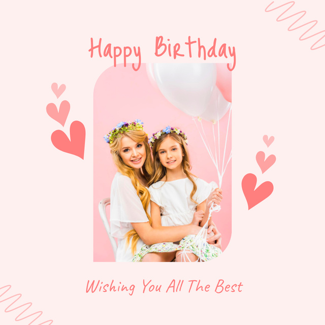 Happy Birthday Greeting with Mother and Daughter Instagram Design Template