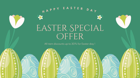 Easter Sale Announcement with Decorated Easter Eggs on Green FB event cover Design Template