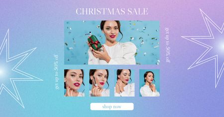 Christmas Sale Offer Photo Set with Present Facebook AD Design Template