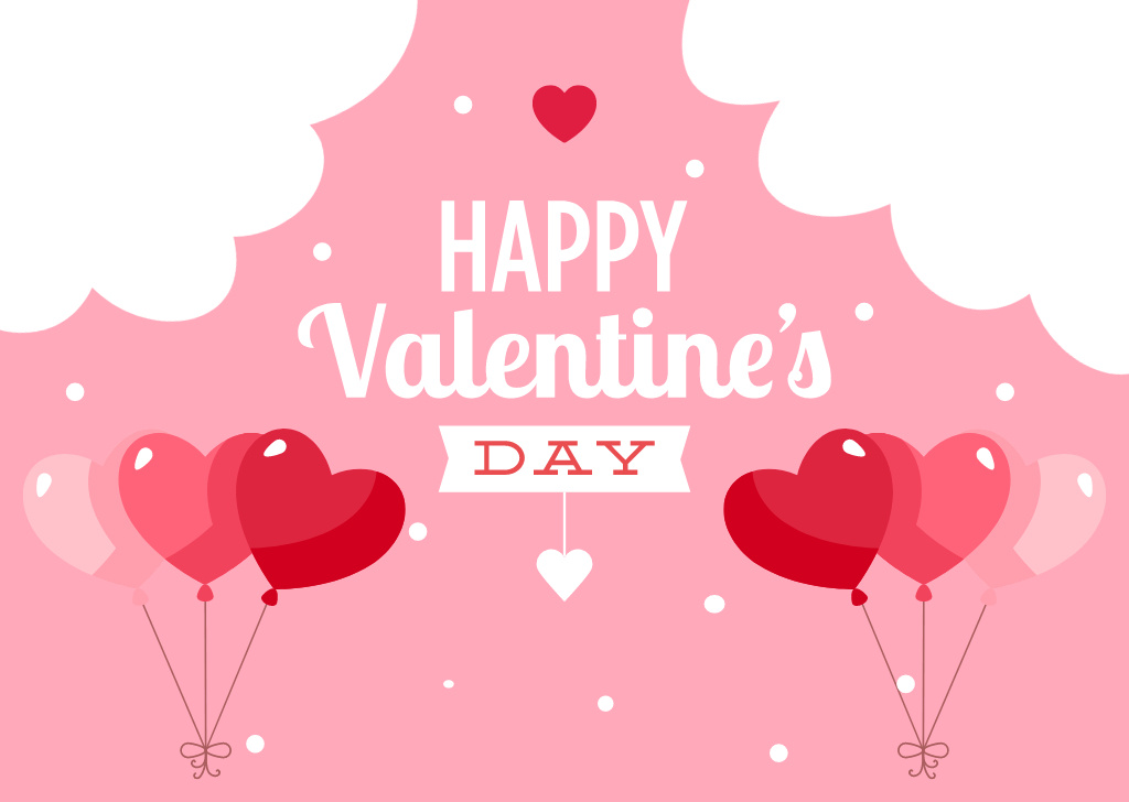Happy Valentine's Day Greeting with Beautiful Pink and Red Hearts Card Tasarım Şablonu