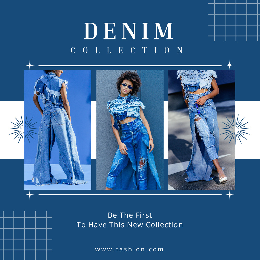 Fashion Ad with Woman Wearing Denim Clothes Instagramデザインテンプレート