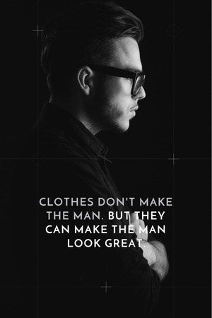 Fashion Quote with Businessman Wearing Suit in Black and White Pinterest Tasarım Şablonu