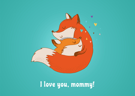 Template di design Mother's Day Greeting with Cute Foxes Postcard