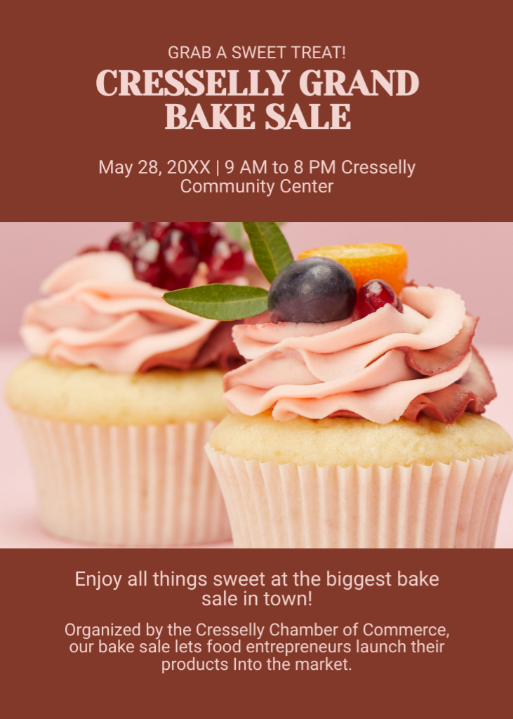 Cupcakes Sale Ad on Brown Flayer Design Template