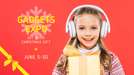 Gadgets Expo Announcement with Girl holding Gift FB event cover Design Template