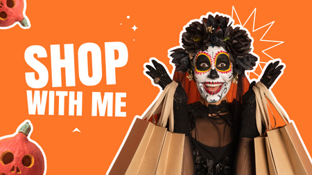 Modèle de visuel Promotion de blog shopping avec femme avec crâne de sucre maquillage - Youtube Thumbnail