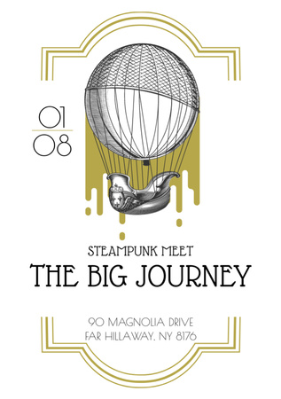 Steampunk event with Air Balloon Flyer A7 Design Template