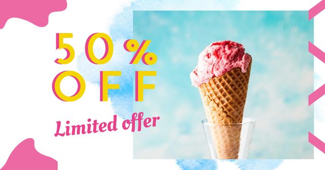 Ontwerpsjabloon van Facebook AD van Melting ice cream in pink offer