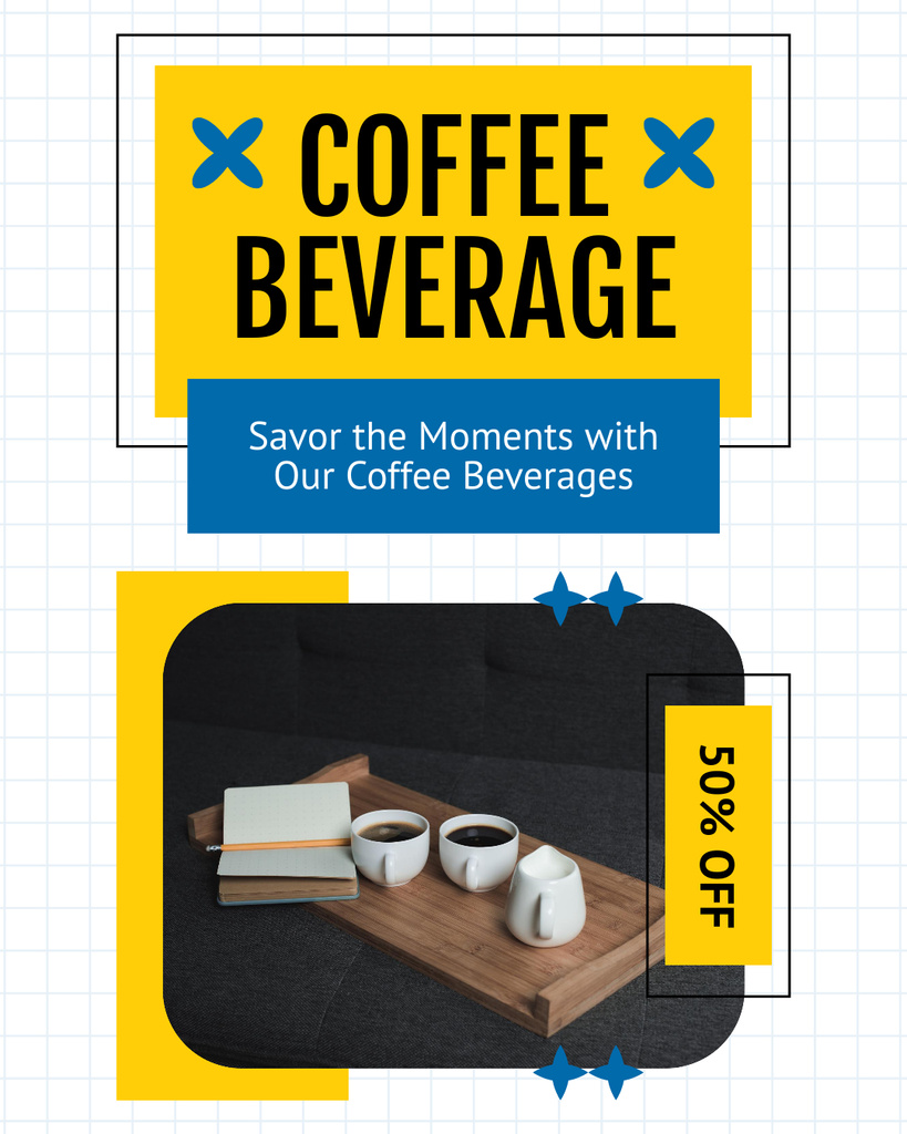 Coffee Served On Wooden Tray At Half Price Instagram Post Vertical Design Template
