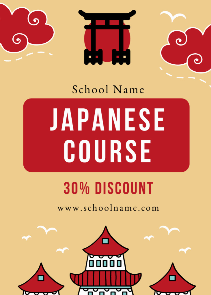 Offer Discounts on Japanese Language Courses Flayer Design Template