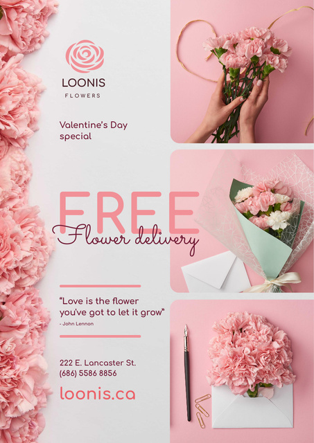 Valentine's Day Offer of Flowers Delivery Poster A3 Design Template