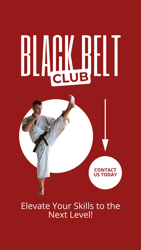 Black Belt Club Ad with Man in Uniform Instagram Story tervezősablon