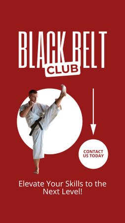 Designvorlage Anzeige des Black Belt Club mit Mann in Uniform für Instagram Story