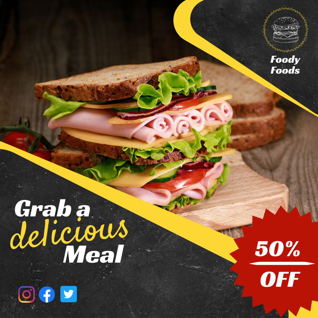 Designvorlage Tasty Meal Offer with Sandwiches für Instagram