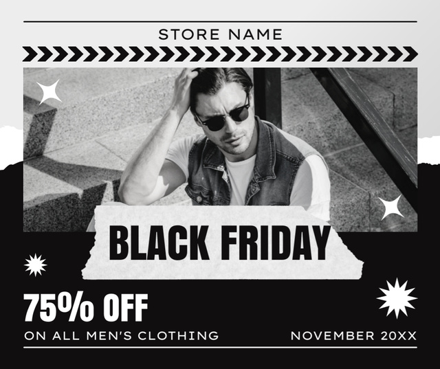 Designvorlage Black Friday Discount on Men's Clothing für Facebook