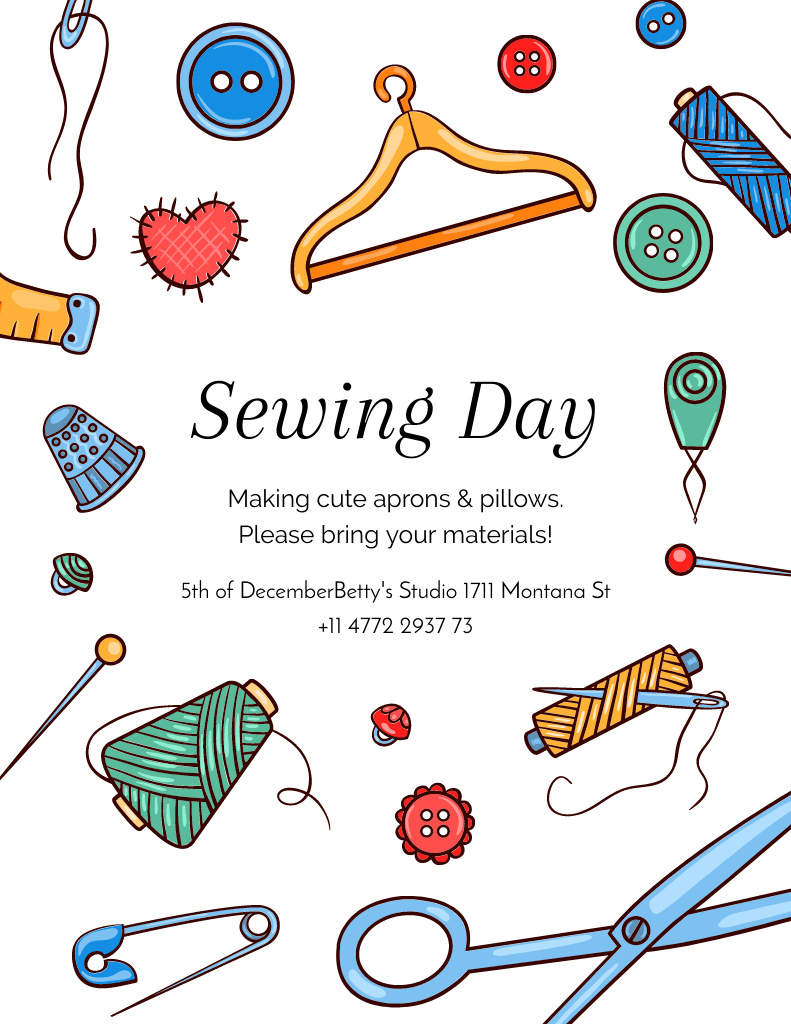 Ontwerpsjabloon van Flyer 8.5x11in van Artistic Sewing Day Announcement with Needlework