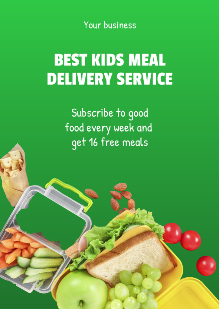 School Food Ad with Lunch Boxes on Green Flyer A4 Design Template
