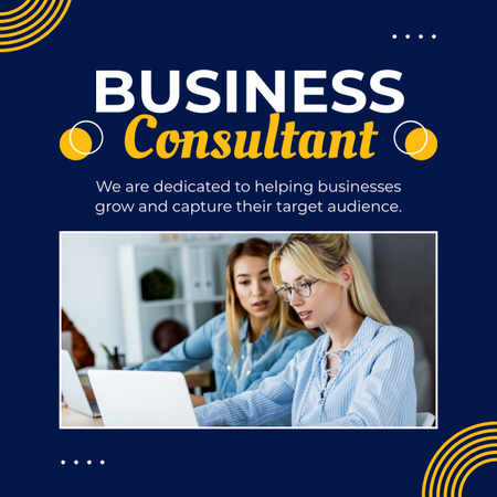 Services of Business Consulting with Businesswomen LinkedIn post Design Template