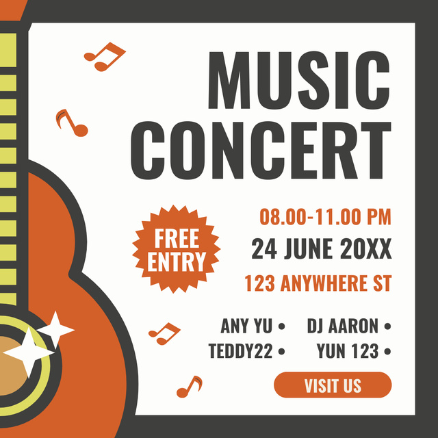 Music Concert Announcement with Acoustic Guitar Instagram Design Template