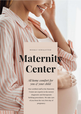 Maternity Center ad with happy Pregnant woman Newsletter Tasarım Şablonu
