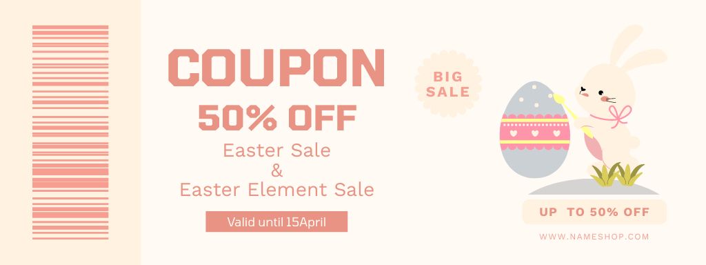 Ontwerpsjabloon van Coupon van Easter Sale Announcement with Dyed Easter Eggs and Cute Bunny