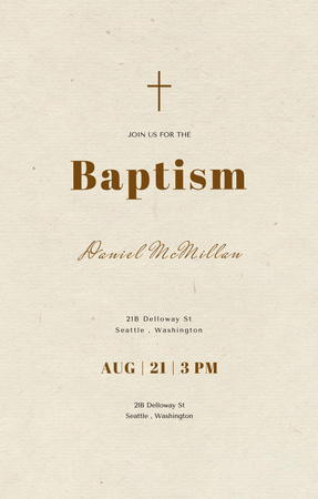 Baptism Ceremony Announcement with Christian Cross Invitation 4.6x7.2in Design Template