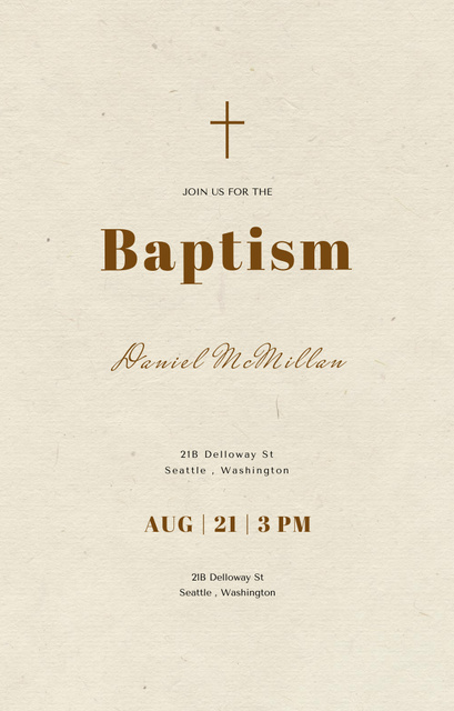 Baptismal Day Reminder With Christian Cross Invitation 4.6x7.2in Modelo de Design