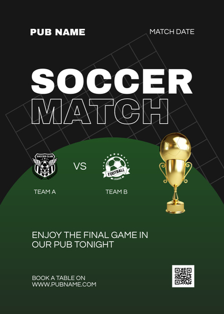 Soccer Match Announcement with Golden Trophy Invitation Design Template