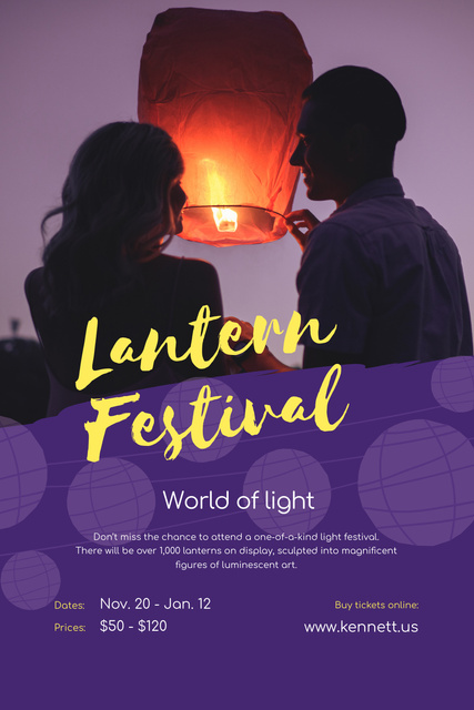 Ontwerpsjabloon van Pinterest van Lantern Festival with Couple with Sky Lantern