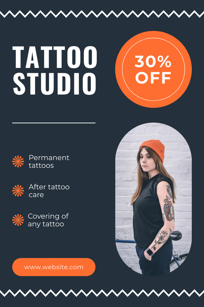 Designvorlage Several Options Of Services In Tattoo Studio With Discount für Pinterest