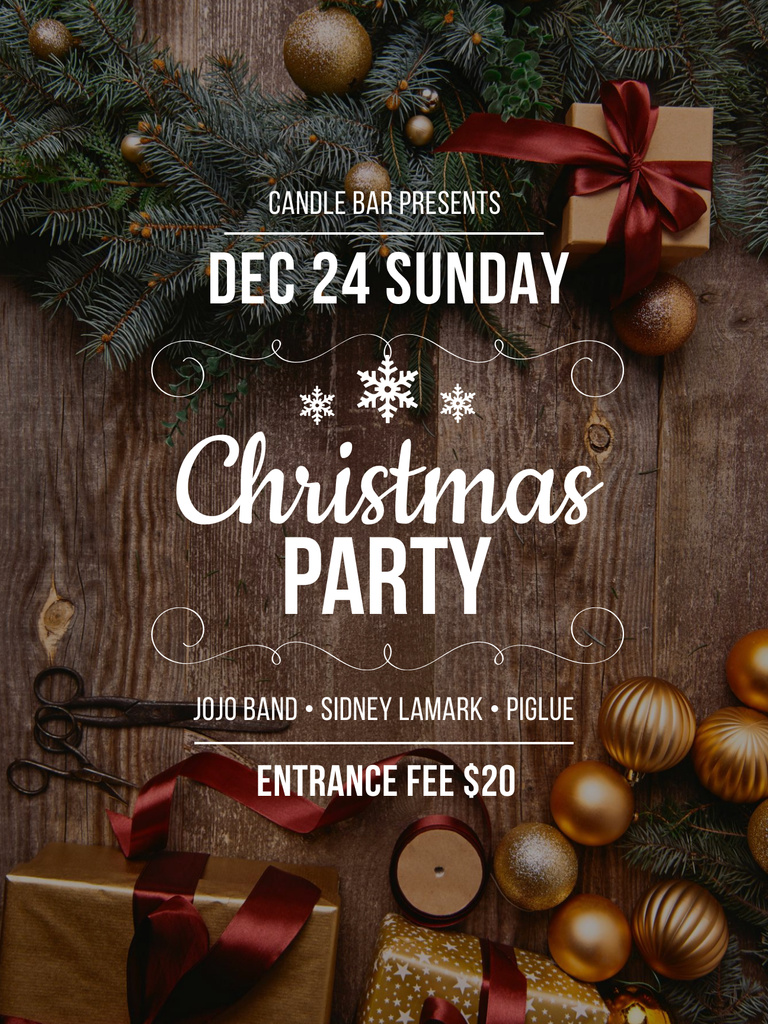 Modelo Convite para festa de Natal com moldura de guirlanda e árvore Cartaz  on-line - VistaCreate