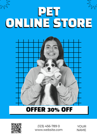 Plantilla de diseño de Anuncio de tienda de mascotas en línea en azul Poster 
