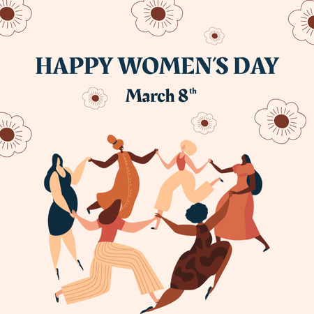 Women holding Hands and Dancing on Women's Day Instagram Design Template