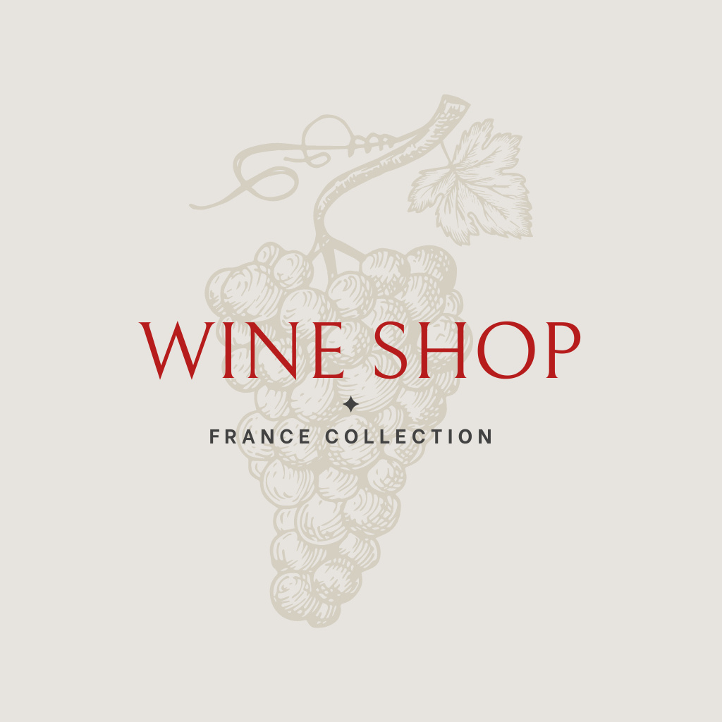 Wine Shop Services Offer with Grapes Illustration Logo Modelo de Design