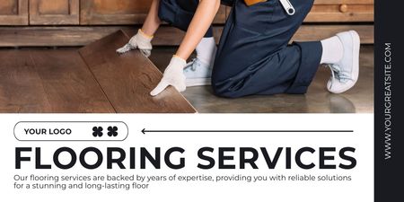 Flooring Services Ad with Repairman working on Installation Twitter Design Template