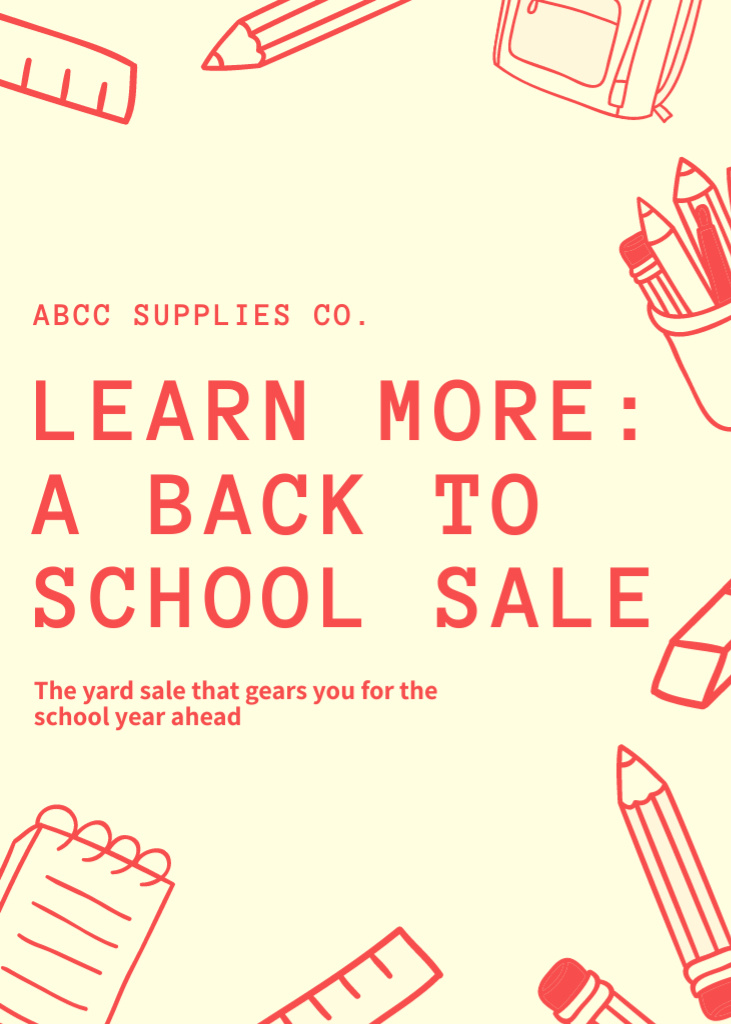 School Supplies Sale with Stationery Sketches Flayer Πρότυπο σχεδίασης